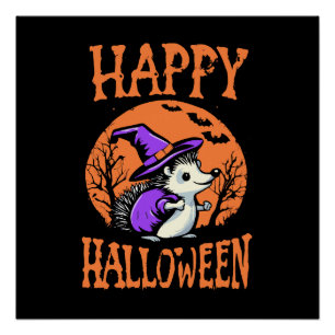 Poster Hérisson de Halloween heureux Sorcière