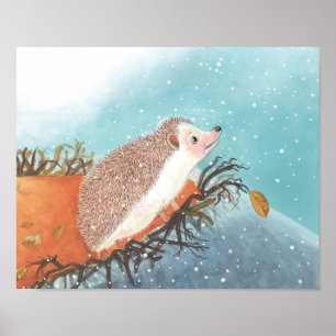 Poster Hérisson et premiers flocons de neige 