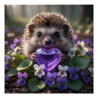 Hérisson mignon de février avec cœur d'améthyste