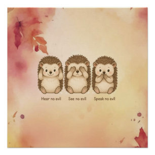 Poster hérissons mignons n'entendant, ne voyant et ne par