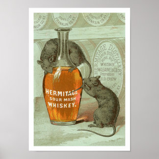 Poster Hermitage Sour Mash Whiskey publicité avec deux ra