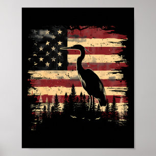 Poster Héron majestueux 4 juillet Drapeau américain Natur