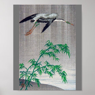 Poster Heron Volant dans la pluie, Watanabe Seitei