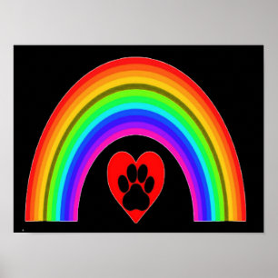 Poster Herz mit Pfote unter einem Regenbogen