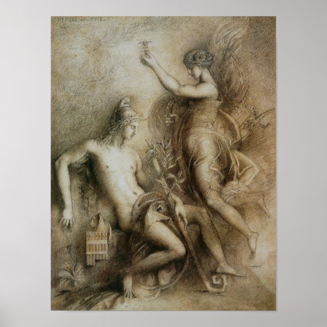 Poster Hésitation et muse par Gustave Moreau (Devant)