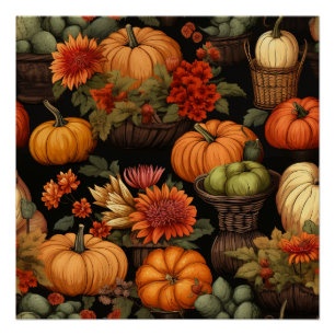 Poster Heure citrouille, couleurs de l'automne,