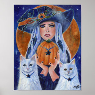 Poster Heure citrouille sorcière d'Halloween par Renee La