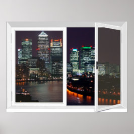 Poster Heure de la nuit Londres City Voir Faux Fenêtre