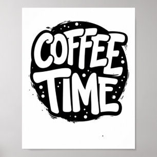 Poster Heure du café - Autocollant de typographie manuscr