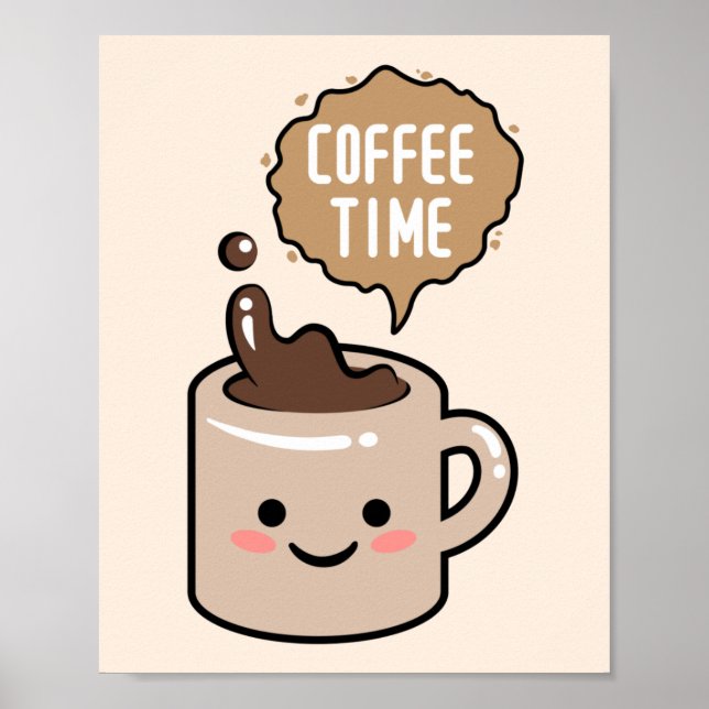 Poster heure du café kawaii illustration de la tasse de c (Devant)