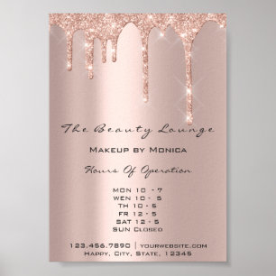 Poster Heures d'ouverture de maquillage Rose Salon Drips