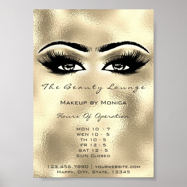 Poster Heures d'ouverture du maquillage Gold Salon Eyes (Devant)