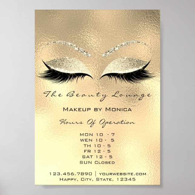 Poster Heures d'ouverture du maquillage Gold Salon Partie (Devant)