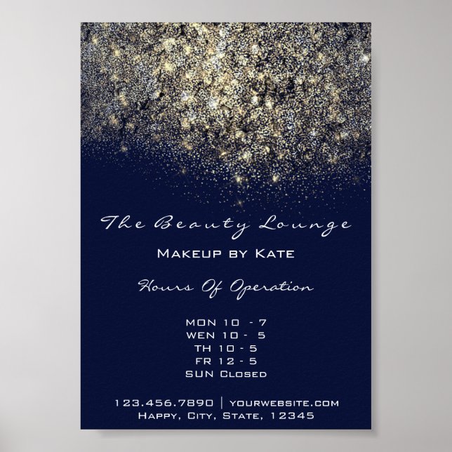 Poster Heures d'ouverture Gold Blue Navy Sequin Confetti (Devant)