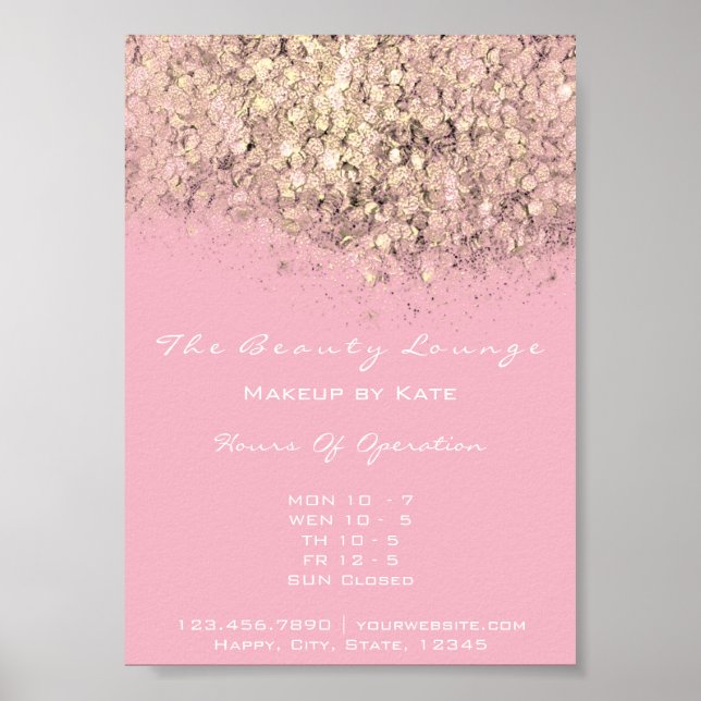 Poster Heures d'ouverture Gold Pastel Office Confetti ros (Devant)