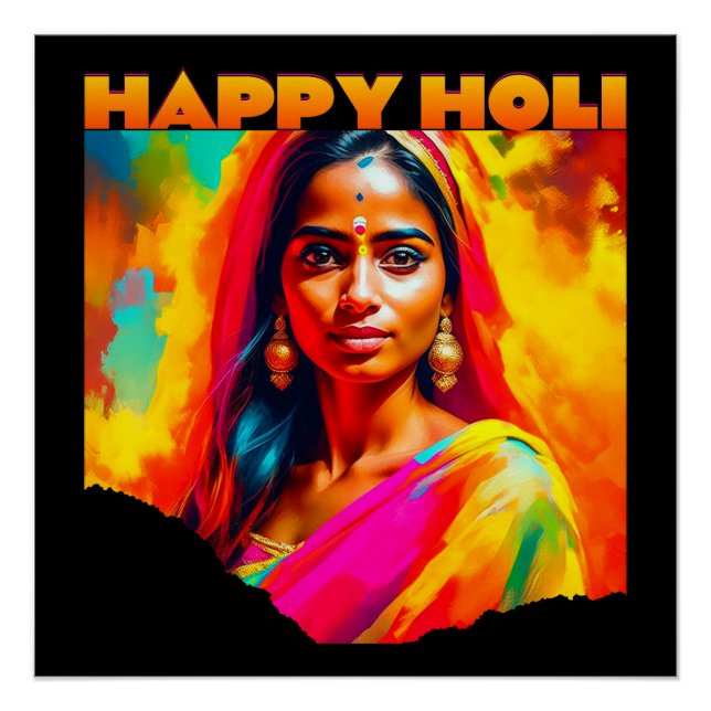 Poster Heureuse Holi belle femme (Devant)
