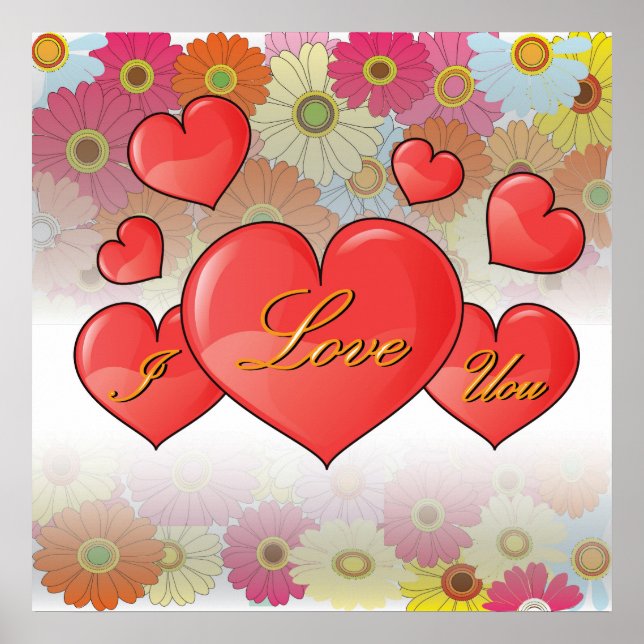 Poster Heureuse Sainte-Valentin avec le coeur Je t'aime (Devant)