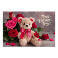 Heureuse Sainte-Valentin Teddy Bear avec Roses
