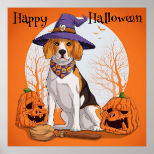 Poster Heureuse sorcière Beagle Halloween