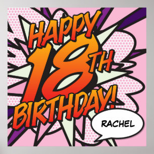 Poster HEUREUX 18E ANNIVERSAIRE BD Livre Pop Art Rose