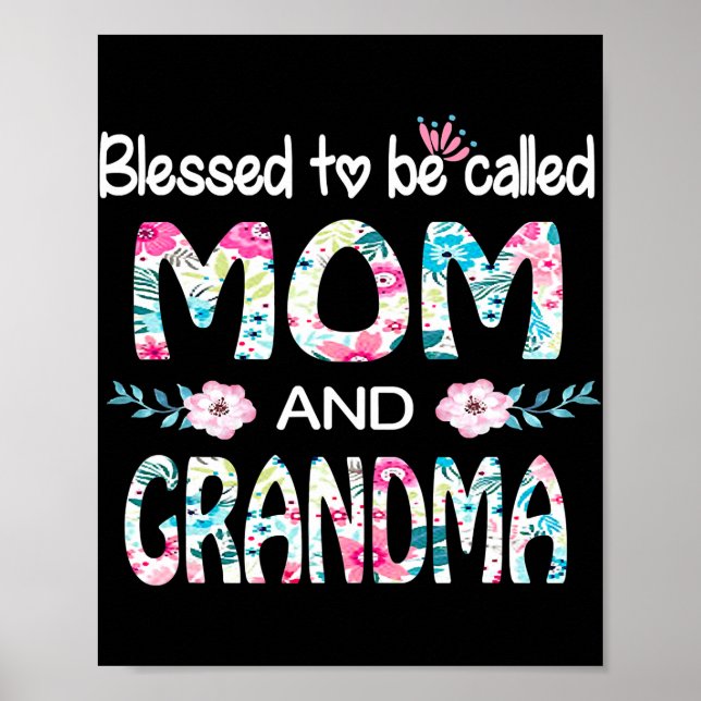 Poster Heureux D'Être Appelé Maman Et Grand-Mère Floral C (Devant)