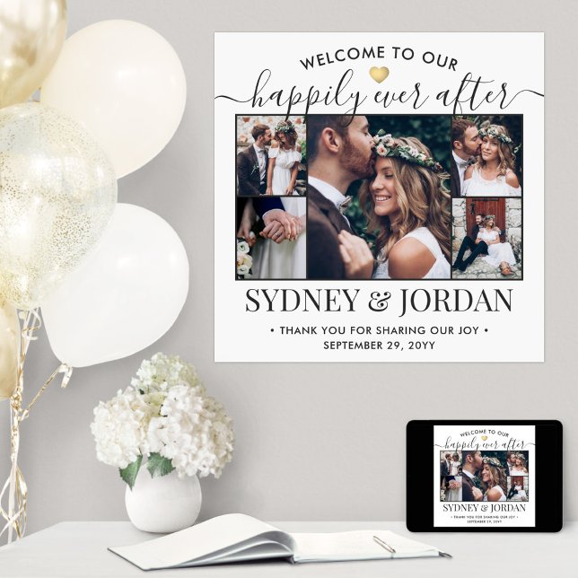 Poster Heureux Jamais après Photo Collage Mariage Bienven (Créateur téléchargé)