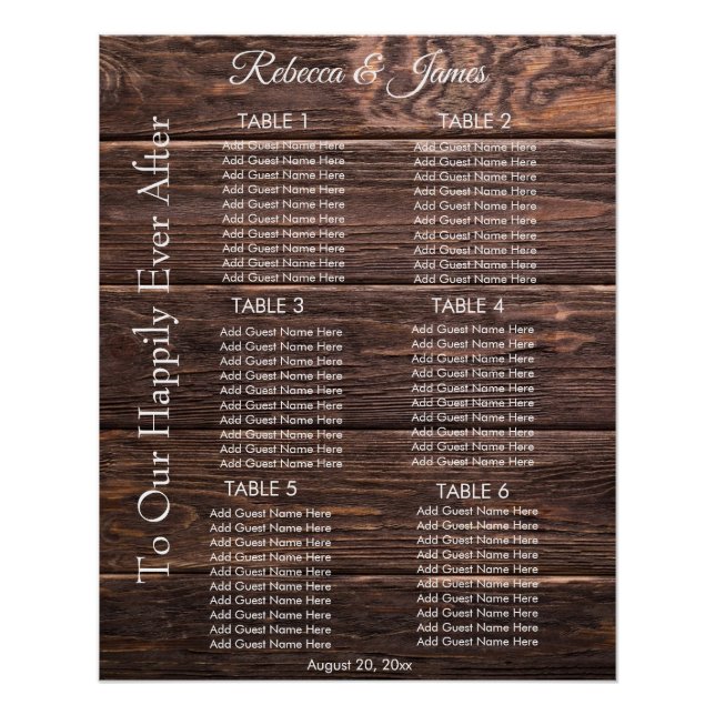 Poster Heureux Jamais après Rustic Mariage Seating Chart (Devant)