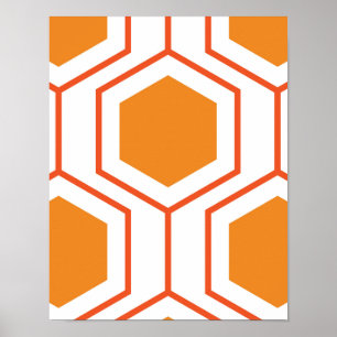 Poster Hexagon abstract geometrical pattern en orange et