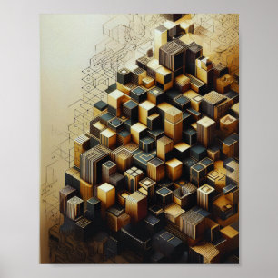 Poster Hexagonal Or & Noir Abstrait Mur moderne