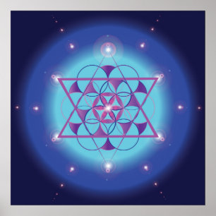 Poster Hexagram, bleu ultra-violet de la géométrie sacrée