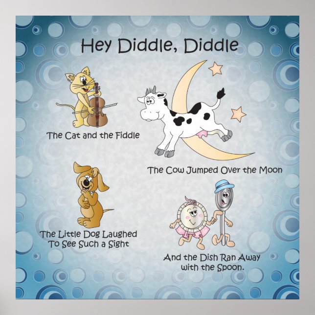 Poster Hey Diddle, Diddle Nursery Rhyme Art (Devant)