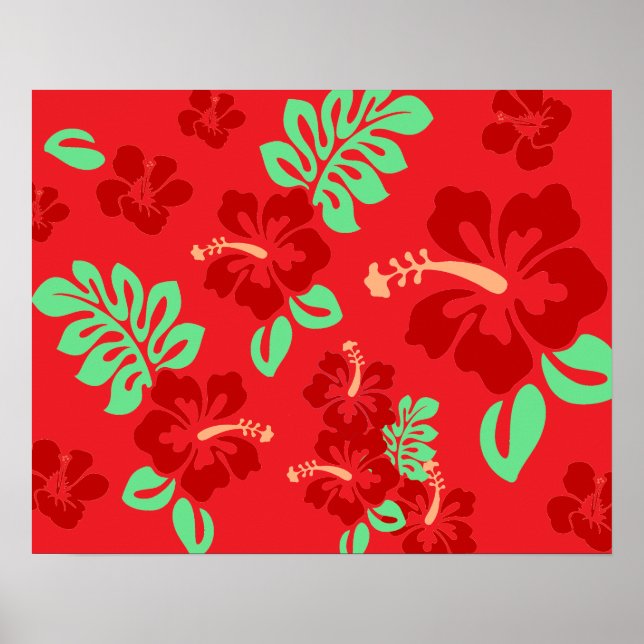 Poster Hibicus Fleurs Rouge Tropical (Devant)