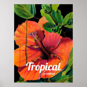 Poster Hibiscus de fleurs tropicale Citation d'été