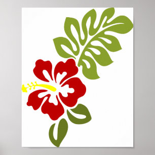 Poster Hibiscus feuille fleurie rouge nature