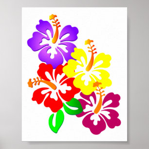 POSTER HIBISCUS FLOWERS COLORFUL CORNER VECTOR GRAPHICS L