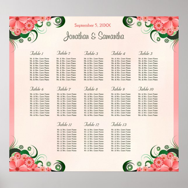 Poster Hibiscus rose 13 Tables Mariages Cartes de sièges (Devant)