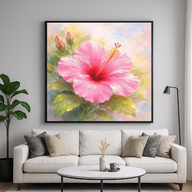 Poster Hibiscus Rose - Art de style pictural (Créateur téléchargé)