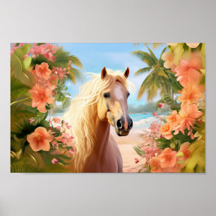 Poster hibiscus rose Plage Palomino Horloge