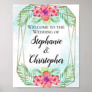 Poster Hibiscus tropical Aquarelle Plage Mariage Bienvenu