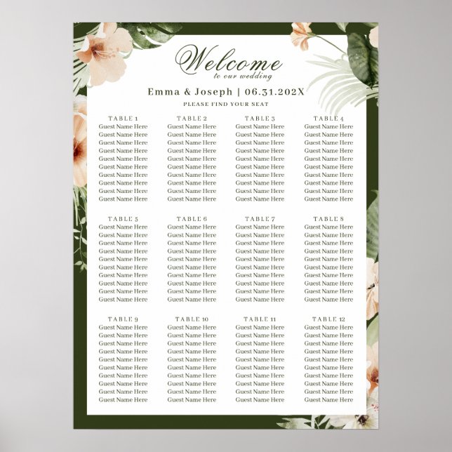 Poster Hibiscus tropical boho pastel Mariage Siège (Devant)