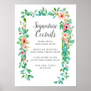 Poster Hibiscus tropical Signature Cocktail Menu Signe
