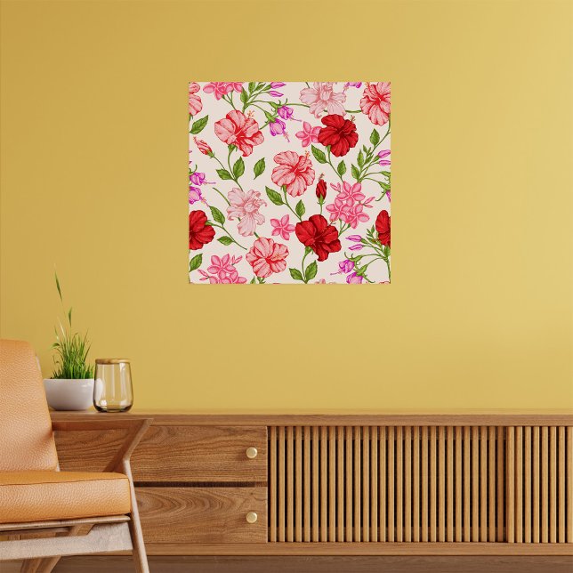 Poster Hibiscus tropicaux et Plumeria motif floral (Créateur téléchargé)