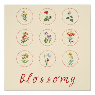 Poster Hibiscus Vintages rétro et Lilies Blossom