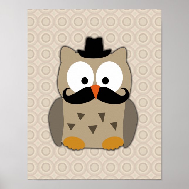 Poster Hibou avec Moustache et Casquette (Devant)