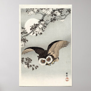 Poster Hibou, Cerisiers en Fleurs, et Lune par Ohara Koso