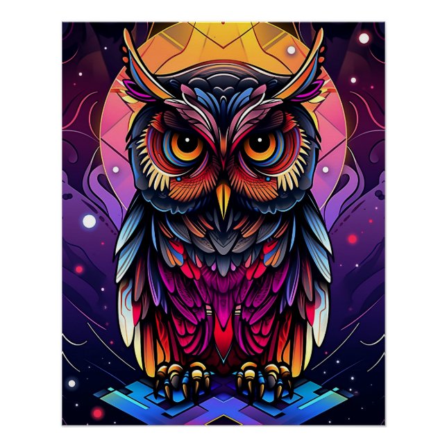 Poster hibou coloré Abstrait (Devant)