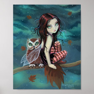 Poster Hibou d'automne Cute Gothique Fée Imaginaire Art