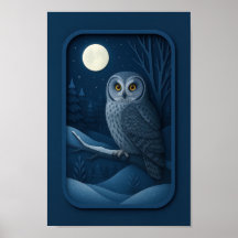 Hibou des neiges au clair de lune