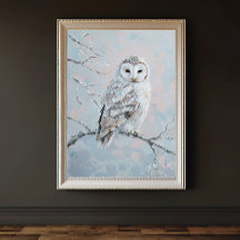 Hibou des neiges sur branche hivernale – Art de la