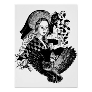 Poster Hibou gothique de nuit et femme